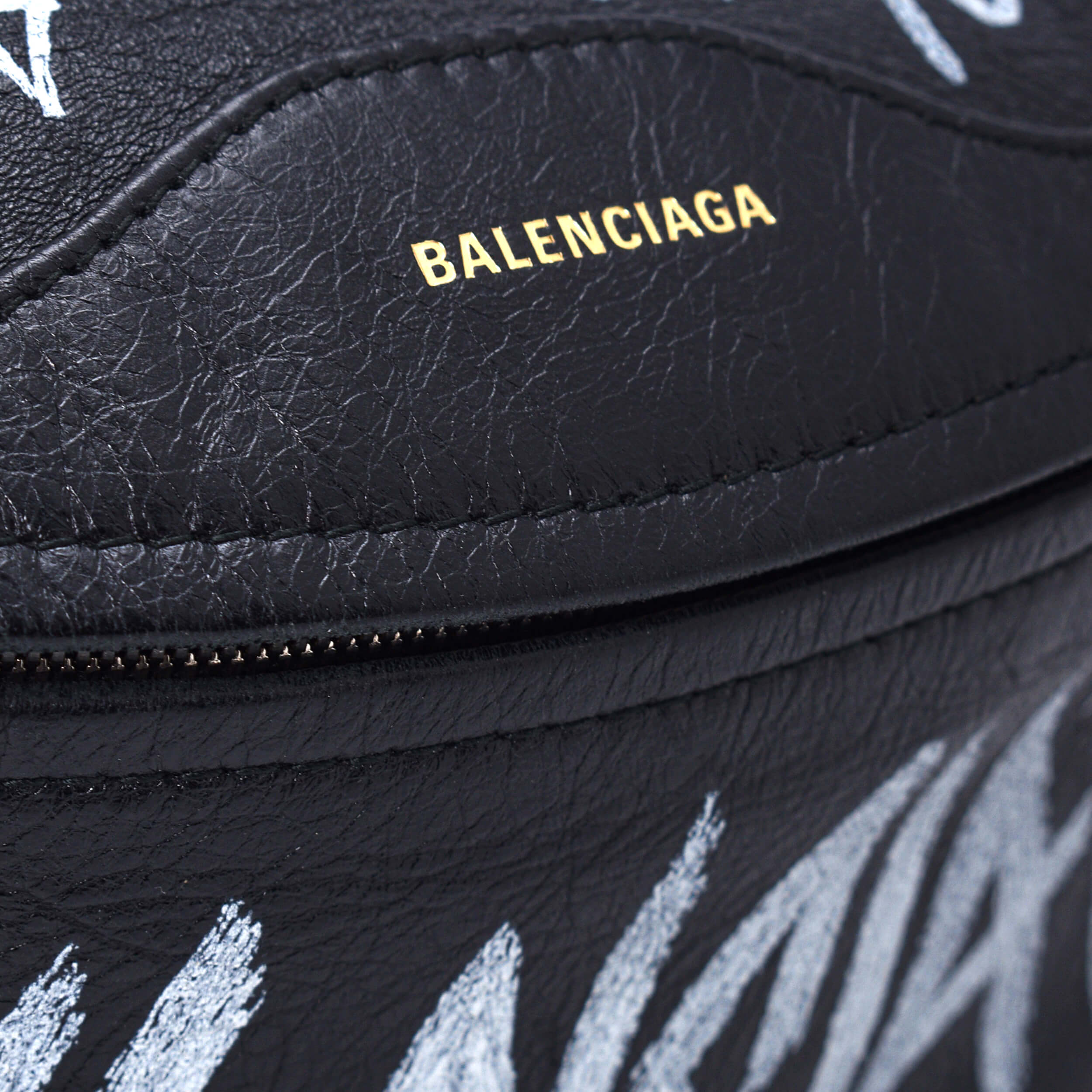 Balenciaga - Black Leather Graffiti Belt Bag